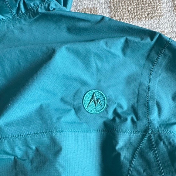 Marmot Hooded Rain Jacket Teal Lightweight Waterproof Shell Raincoat Medium - Picture 7 of 11